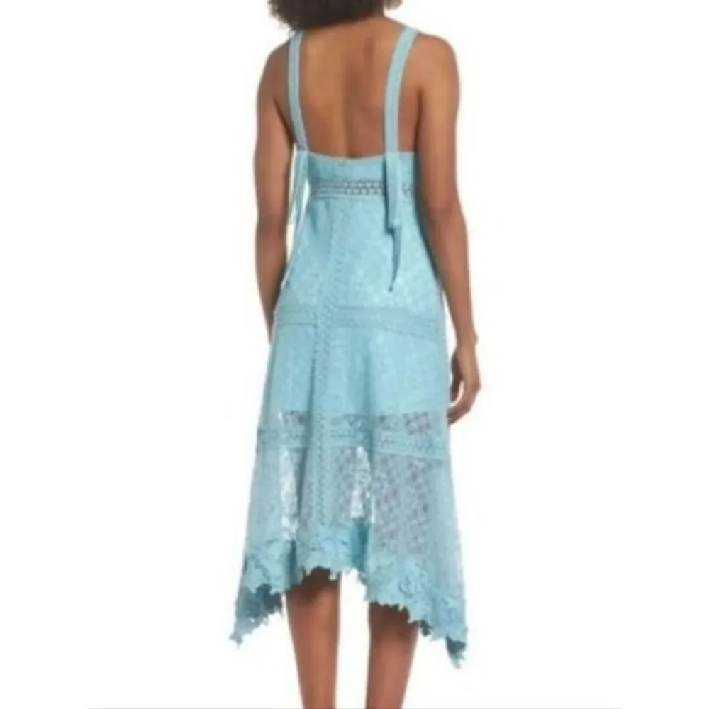 foxiedox Turquoise Angelisa Sleeveless Lace Maxi Dress Asymmetrical Hem Sz XL
